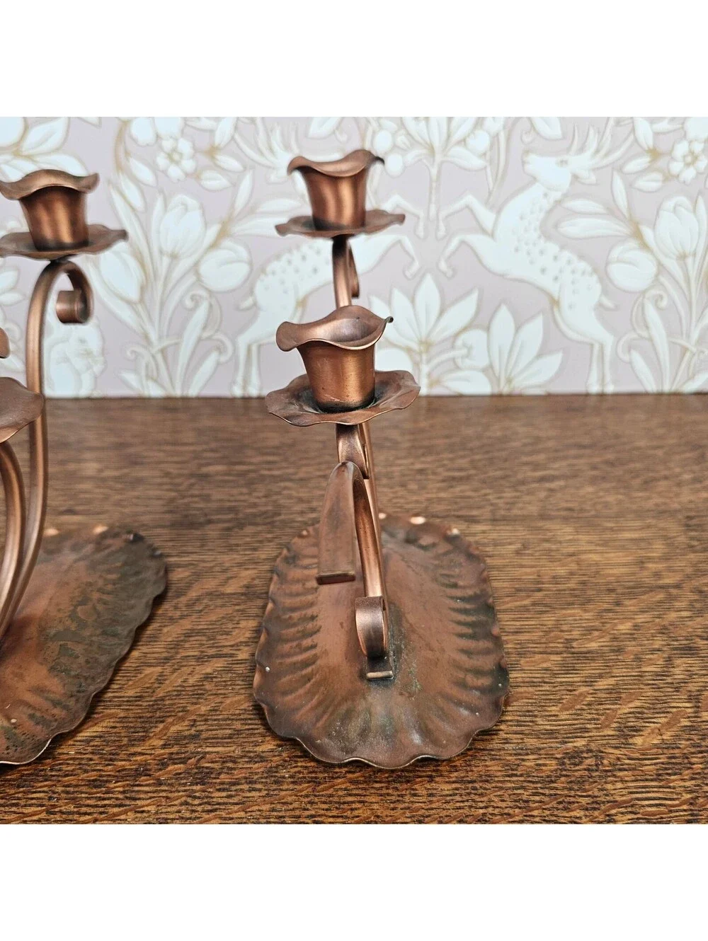 Vintage Gregorian Solid Copper Candle Holders Pair with Candle Snuffer
